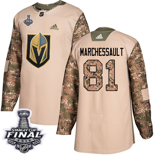 Adidas Golden Knights #81 Jonathan Marchessault Camo Authentic Veterans Day 2018 Stanley Cup Final Stitched Youth NHL Jersey - Click Image to Close